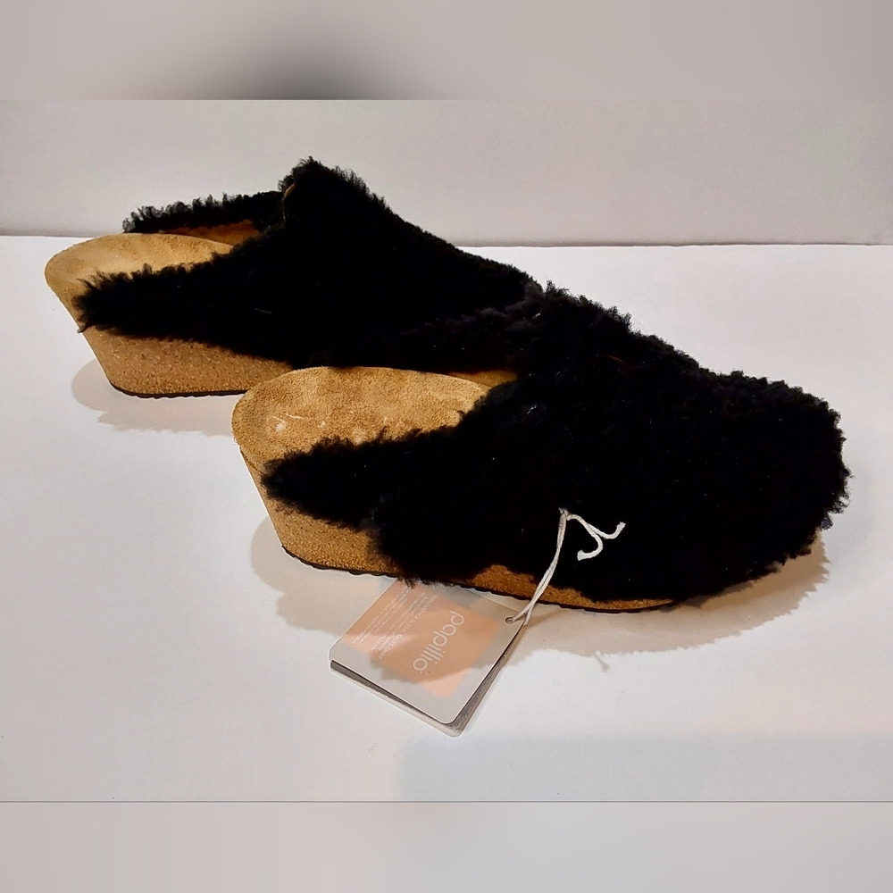 Birkenstock Papillio Clogs Fanny Teddy Black Shearling With Buckles Sz 39 NWOB